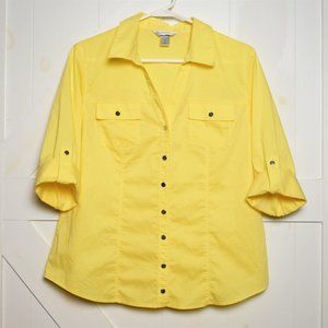 Christopher & Banks button up blouse top 1/2 sleeve collar shirt yellow size M